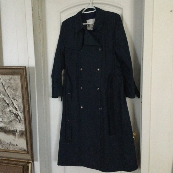 London Fog women's trench coat blue belted buttons up Size 12 Petite - Picture 4 of 11